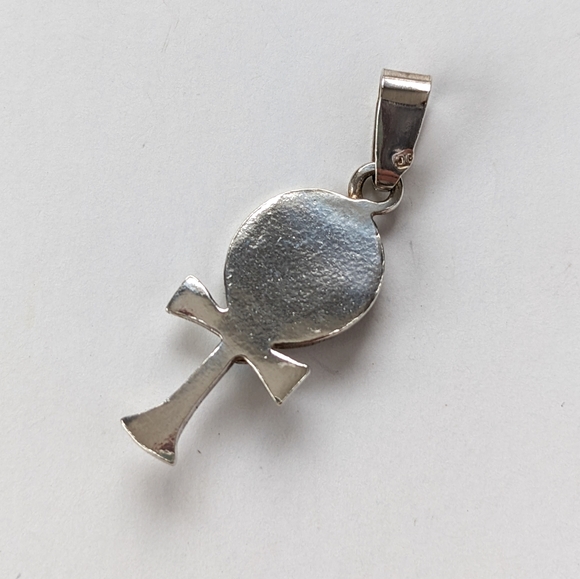 Silver Egyptian Ankh Scarab Pendant With Turquoise - Picture 4 of 5